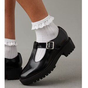 American Eagle Gloss Black Platform Mary Jane Lug Sole Loafers Size 8